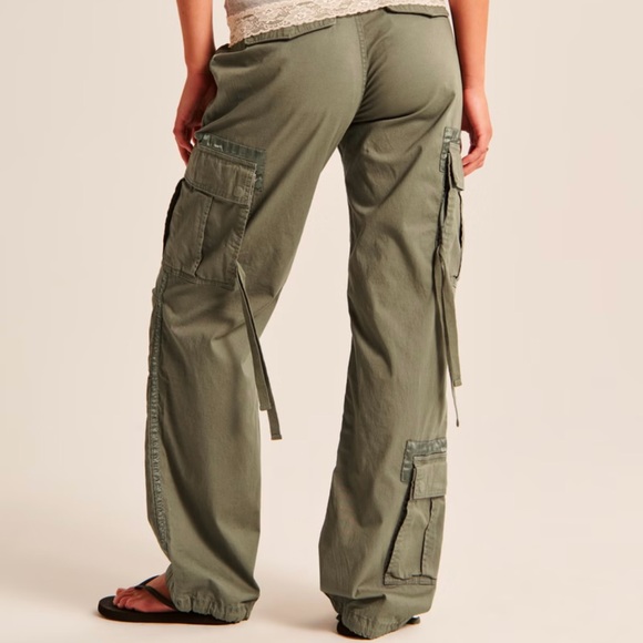 Abercrombie Fitch 2000’s Utility Cargo Pants Sz 24 Olive Green Drawstring Ankle - Picture 3 of 16